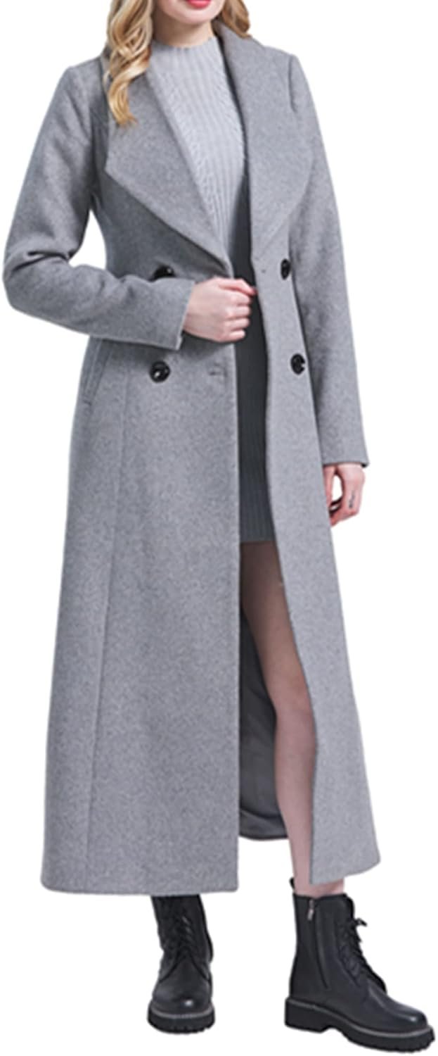 Women's Charming Long Wool Trench Coat Winter Double Breasted Classic Warm Thick Jacket