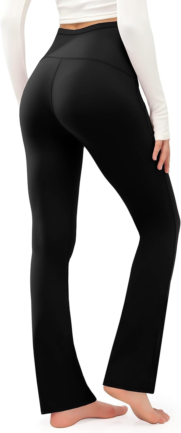 Smooth Feeling Maternity Bootcut Pants with Pockets Over The Belly Pregnancy Yoga Pants for Work Casual