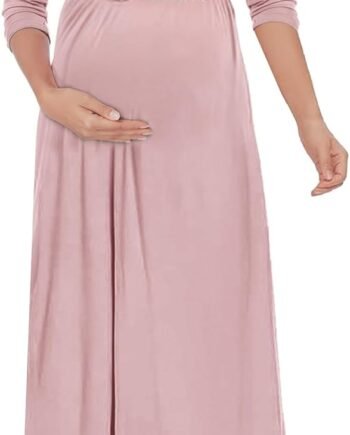 Maternity Maxi Dress with Flower Sash(S-3XL)/Wrapped Ruched V Neck Photoshoot Baby Shower Dresses