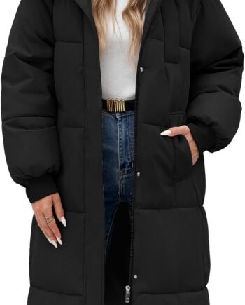 Women's Winter Jacket Long Puffer Coat Hooded Warm Parka Down Water Resistant Zip Up Outerwear with Decorative Pockets