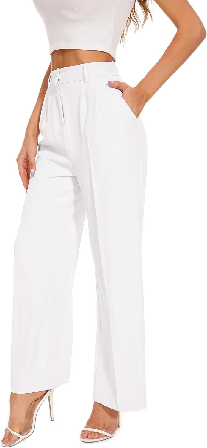 Wide Leg Pants Women's High Elastic Waisted in The Back Business Work Trousers Long Straight Suit Pants