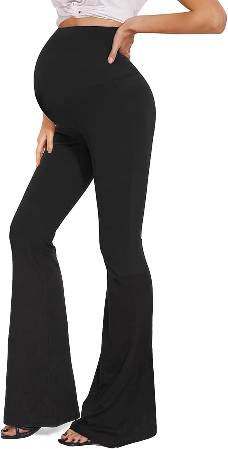 Maternity Flare Leggings Over The Belly, Before During After High Waisted Pregnancy Yoga-Leggings
