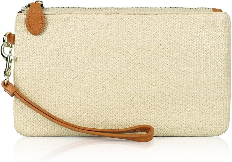 Women's Genuine Italian Leather Wristlet Clutch Wallet Purse, Gold Zipper