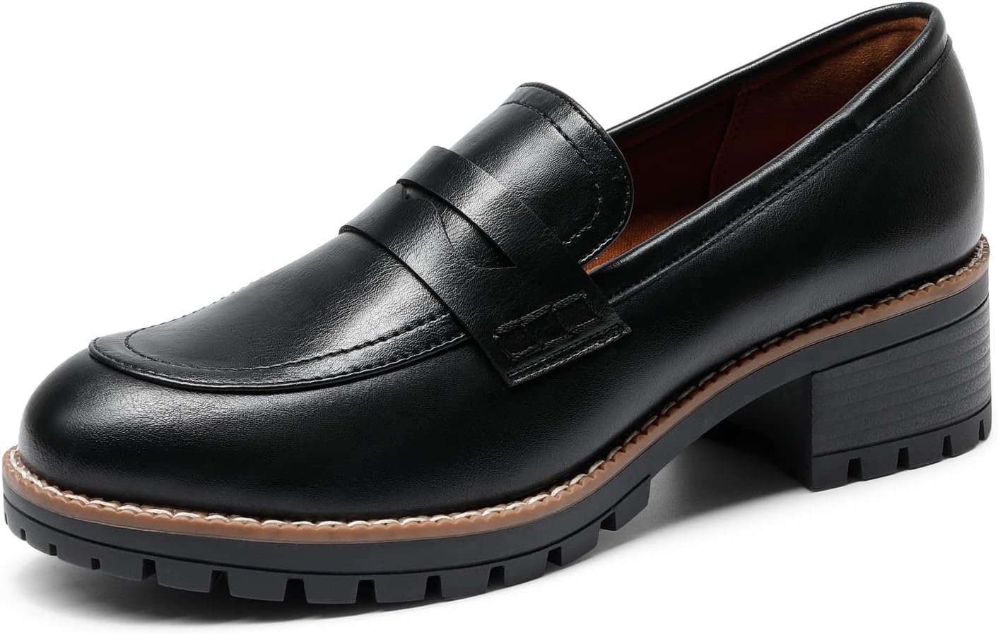 Women's Platform Chunky Heeled Loafers, Womens Business Casual Shoes