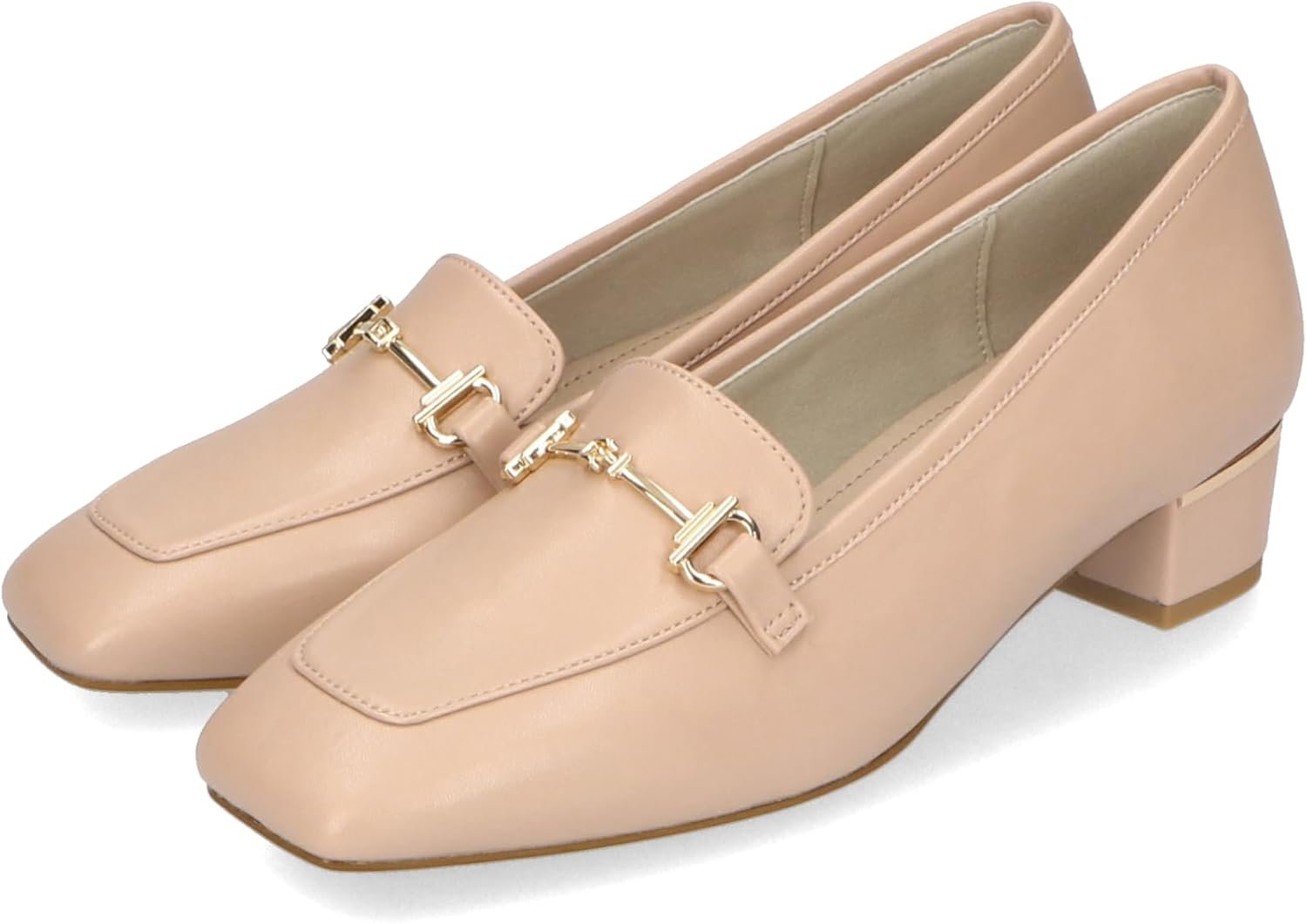 42101 Women's Loafer, Square Toe, Low Heels, Large Size, Small Size, Easy to Walk, Bit, Thick Cushioning