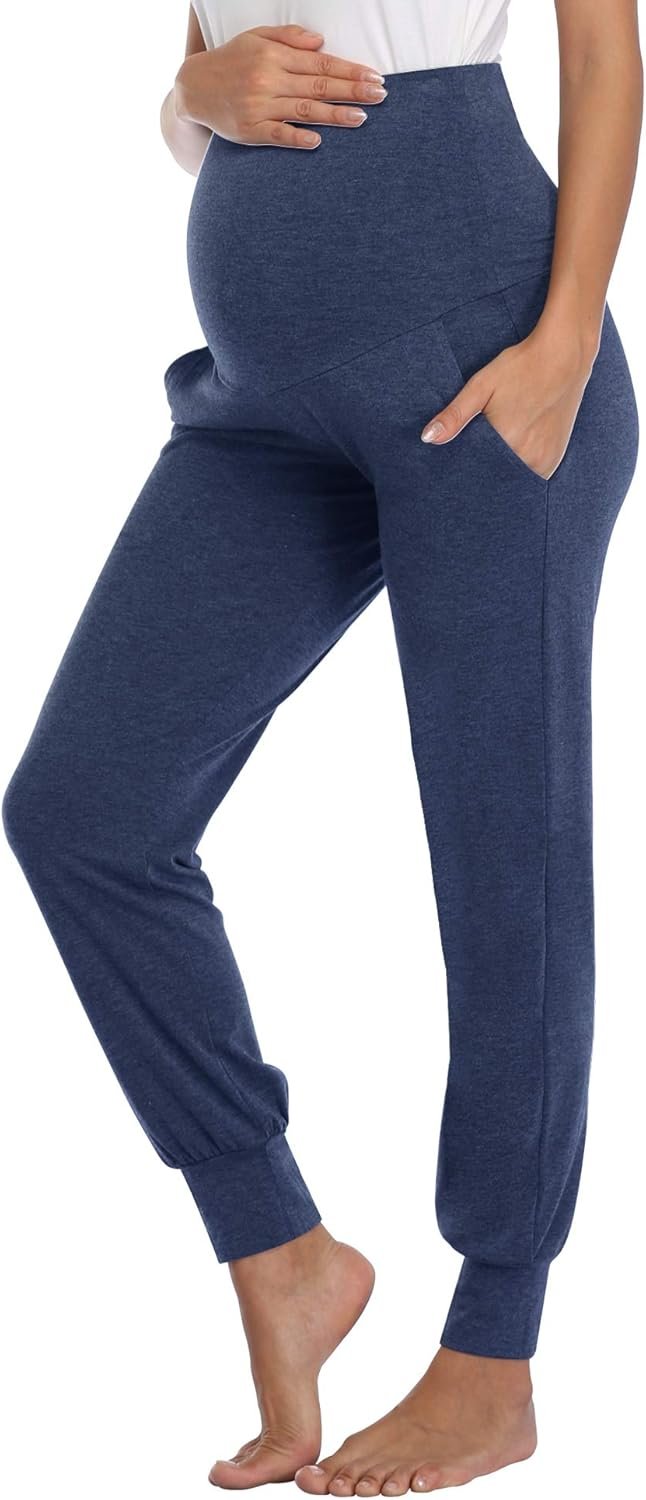 Women's Maternity Pants Stretchy Lounge Workout Pants Casual Loose Comfy Pregnancy Joggers with Pockets