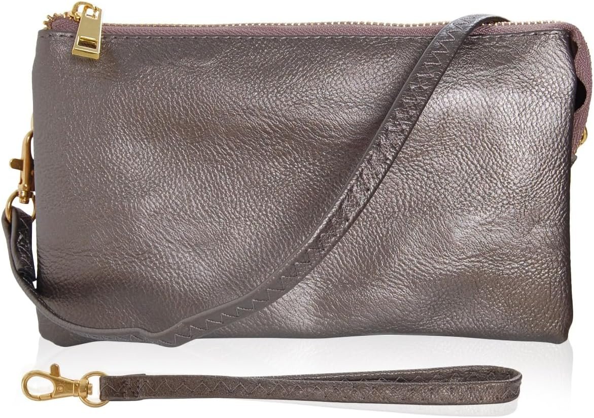 Vegan Leather Wristlet Purse for Women - Small Clutch Purse with Shoulder and Wrist Straps