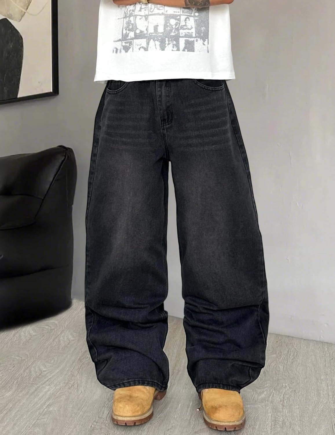Mens Wide Leg Jeans Super Baggy Pants Y2k Loose Fit Denim Jeans Skater Trousers Streetwear