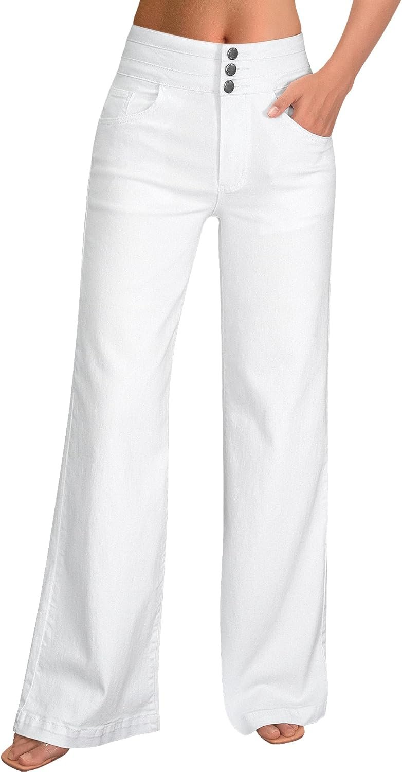 Women's Wide Leg Jeans Casual High Waisted Stretch Baggy Loose Denim Pants