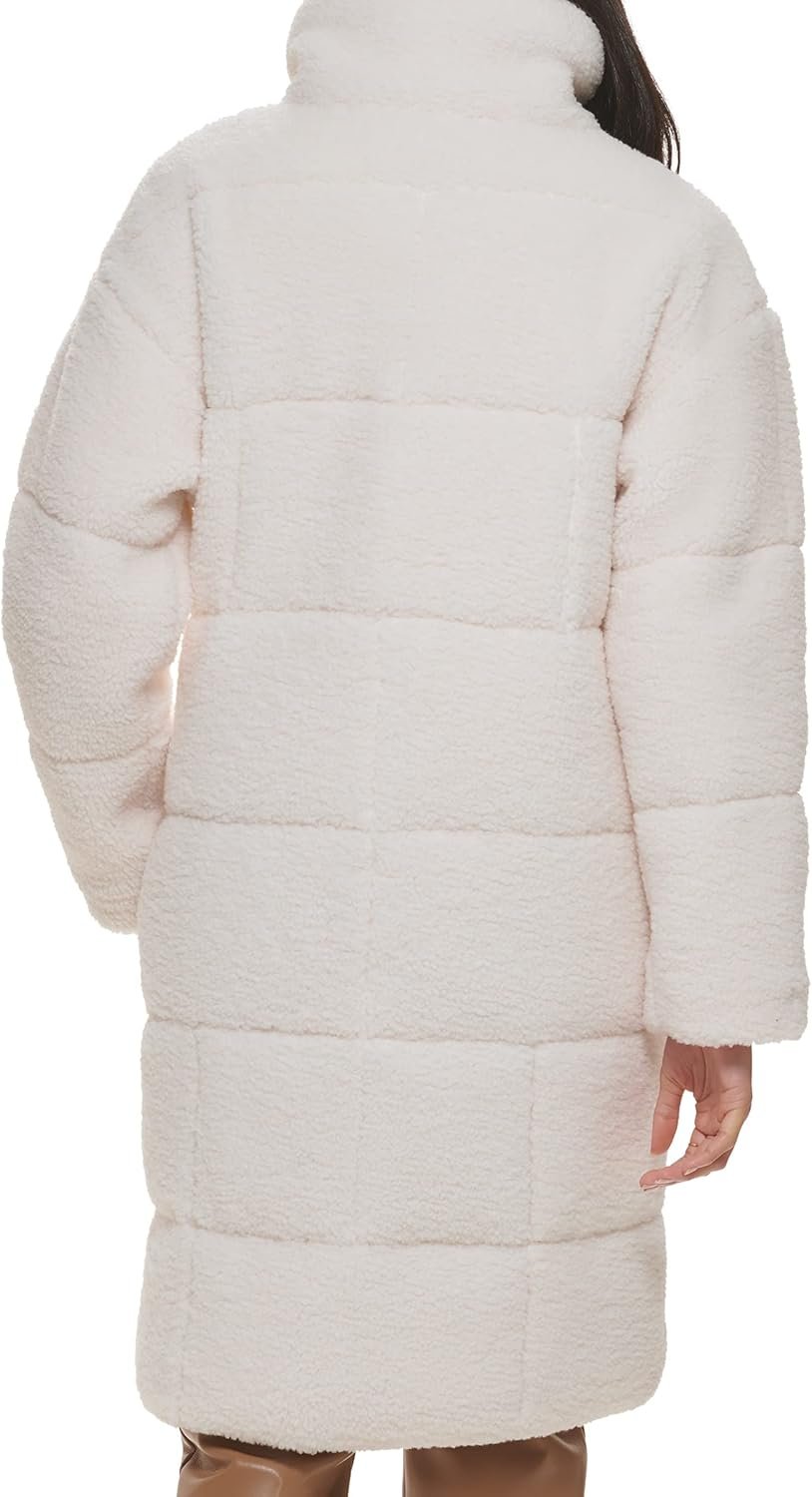 womens Long Length Patchwork Quilted Teddy Coat