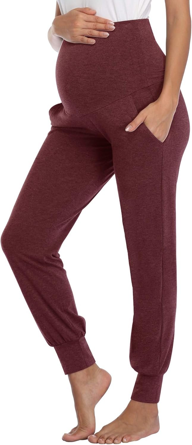 Women's Maternity Pants Stretchy Lounge Workout Pants Casual Loose Comfy Pregnancy Joggers with Pockets