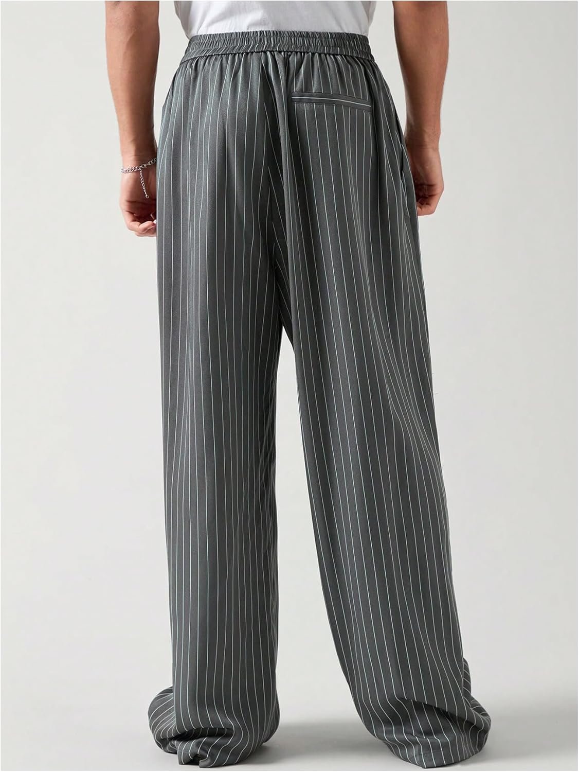 Men's Baggy Casual Pleated Striped Dress Pants 2025 Wide Leg Trousers with Pockets