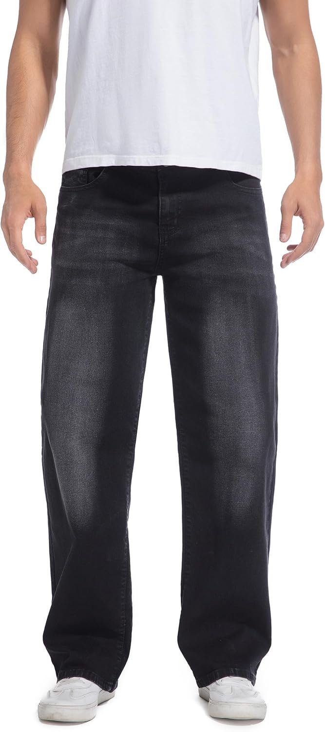 Men's Wide-Leg Baggy Flex Jeans Relaxed Loose Fit Long Denim Pants