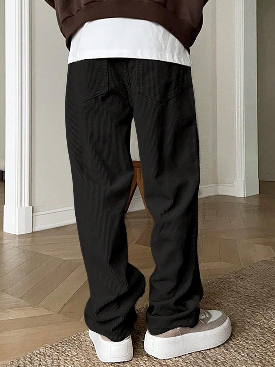 Men's Casual Drawstring Elastic Waist Wide Leg Pants Long Trousers with Pockets