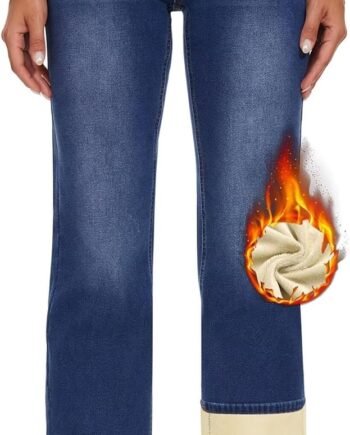 Fleece Lined Jeans Women High Waisted Wide Leg Baggy Jeans for Women Winter Lined Jean Pants