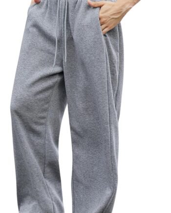 Men's Drawstring Waist Straight Wide Leg Baggy Pants Workout Athletic Sweatpants with Pocket