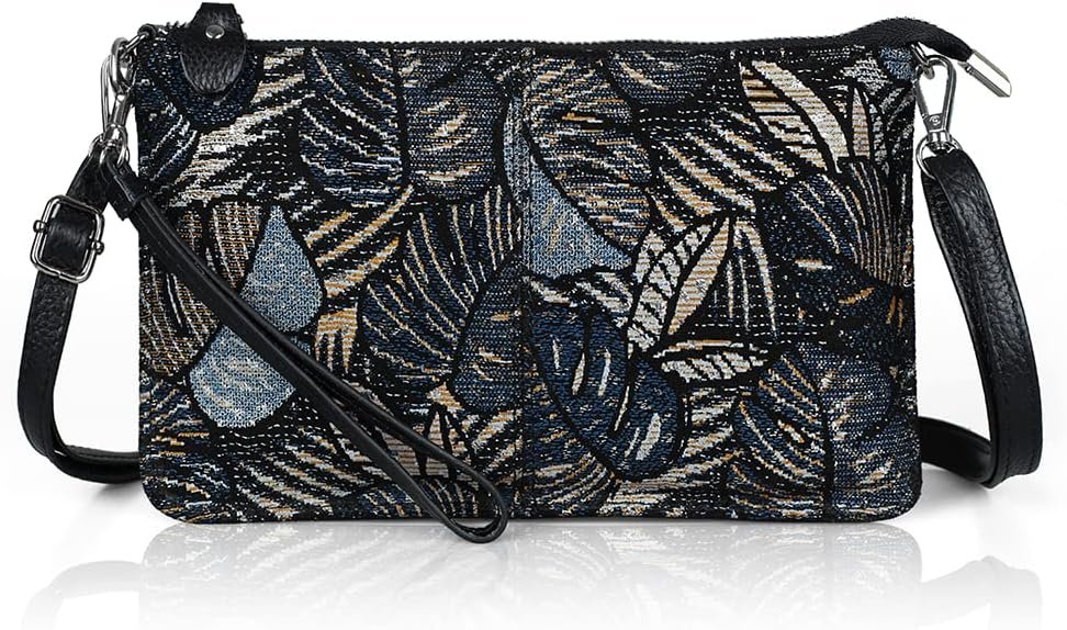 Genuine Leather Wristlet Clutch Wallet Purses Small Crossbody Bags Shoulder Handbag for Women, Silver Zipper