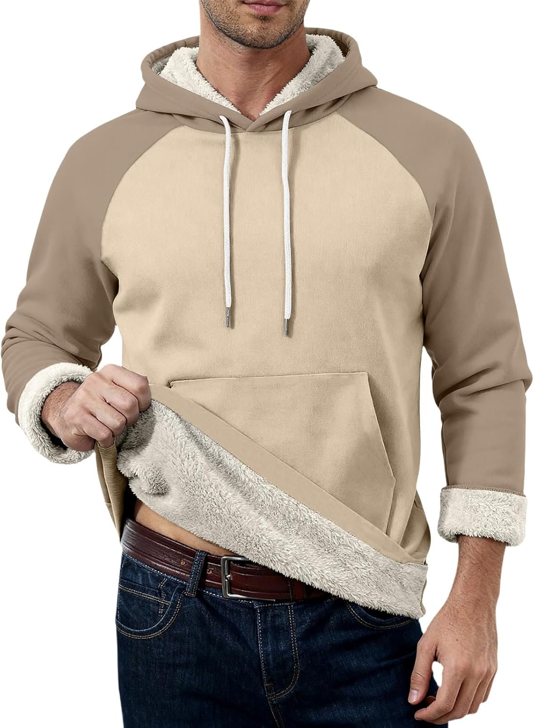 Mens Thick Sherpa Lined Hoodies Winter Windproof Warm Fleece Pullover Sweatshirts with Kangaroo Pocket