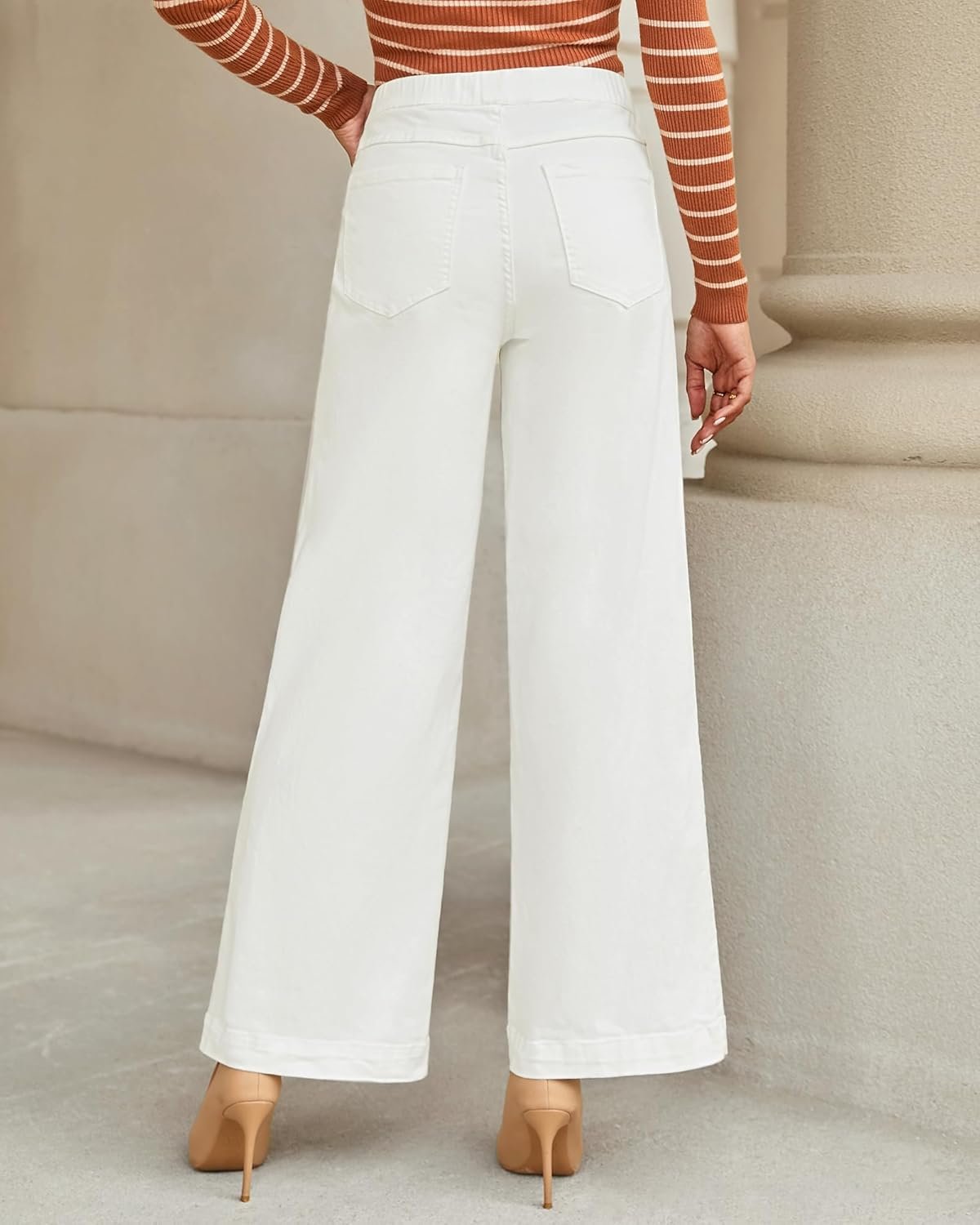Pull On Womens Jeans Baggy Stretchy High Waisted Denim Wide Leg Trouser Pants Trendy Front Seam 90s Loose Jean