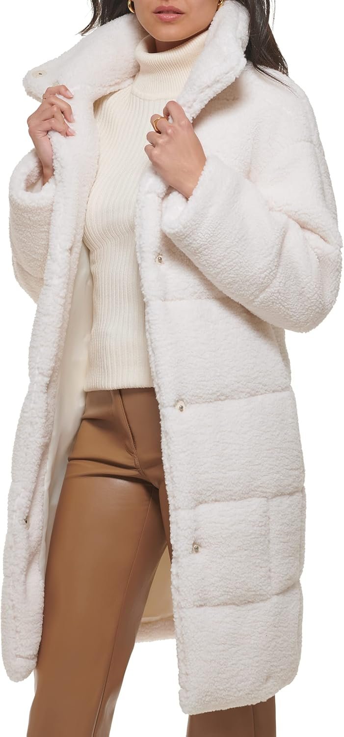 womens Long Length Patchwork Quilted Teddy Coat