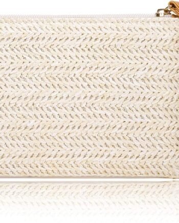 Womens Straw Clutch Bag Bohemian Summer Beach Straw Purse Zipper Wristlet Wallets for Women