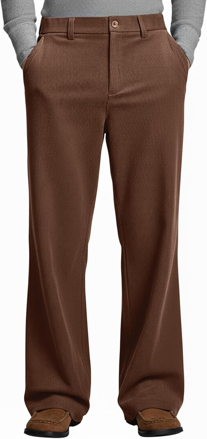 Mens Corduroy Dress Pants Baggy Wide Leg Old Money Casual Slacks Loose Fit Elastic Waist Stylish Vintage Trousers