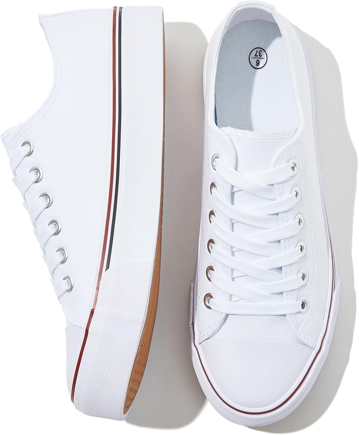 Womens White Canvas Sneakers Low Top Lace Up Canvas Shoes Fashion Comfortable