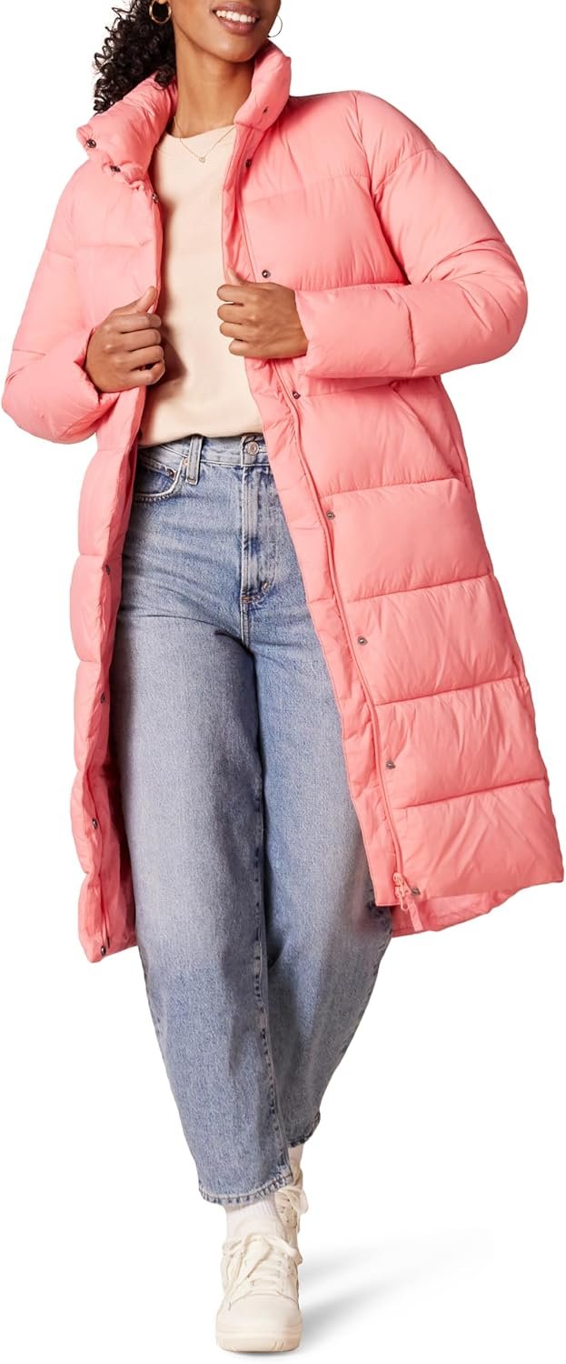 Women's Lightweight Full-Zip Water-Resistant Long Cocoon Puffer Winter Coat