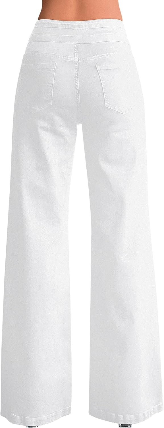 Women's Wide Leg Jeans Casual High Waisted Stretch Baggy Loose Denim Pants