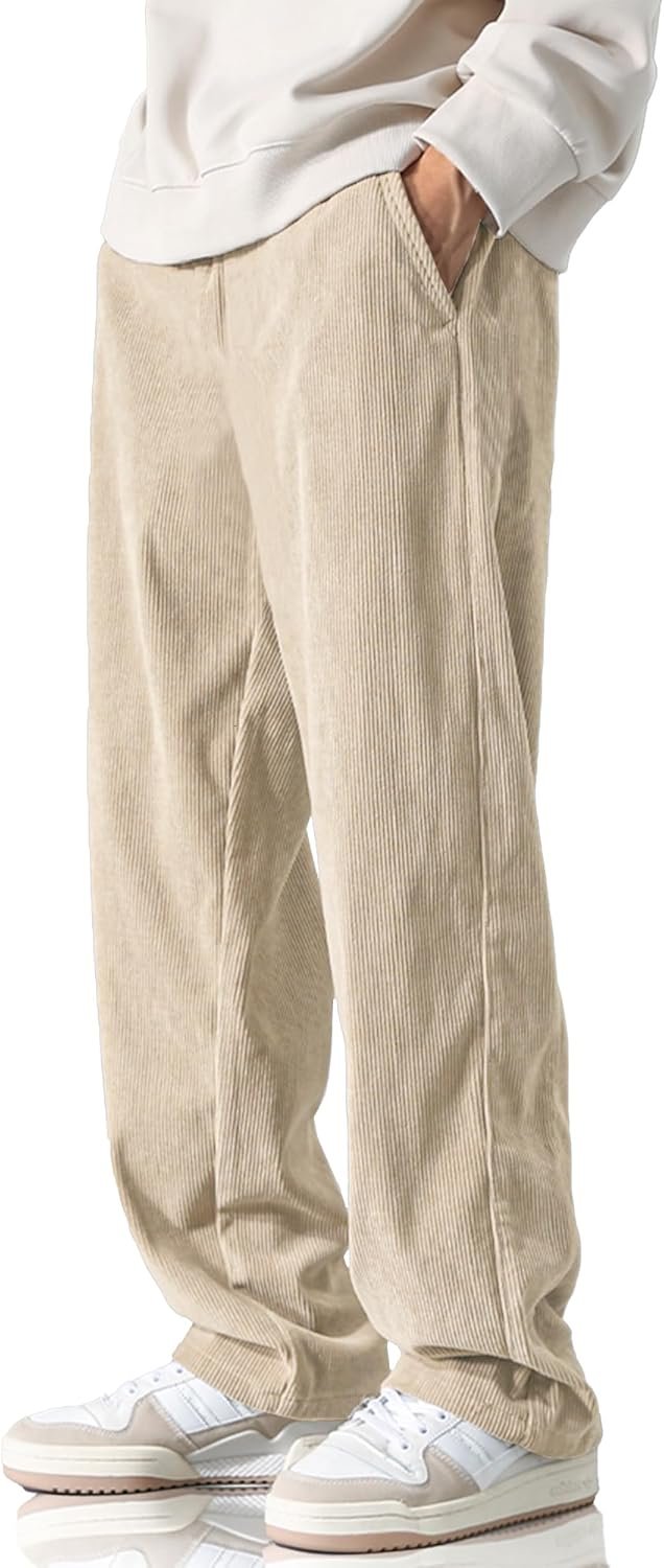 Men's Casual Corduroy Pants Elastic Waist Drawstring Baggy Sweatpants Loose Fit