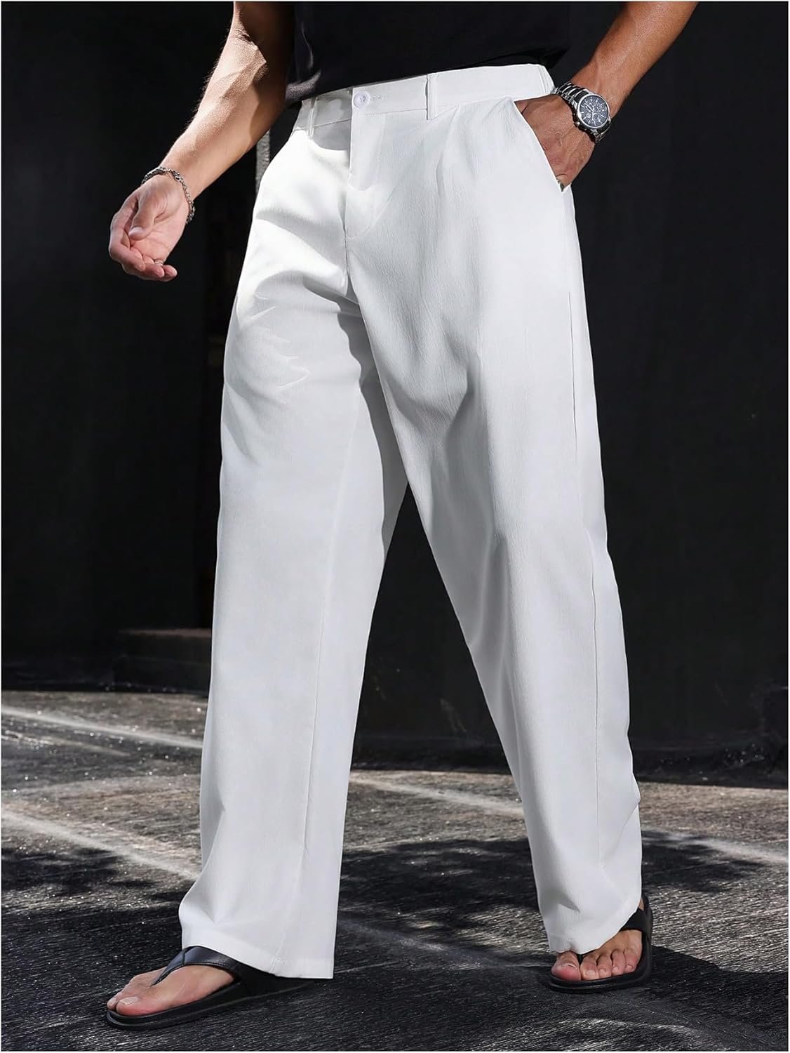 Men's Baggy Dress Pants Pleated Wide Leg Slacks Work Office Business Casual Trousers