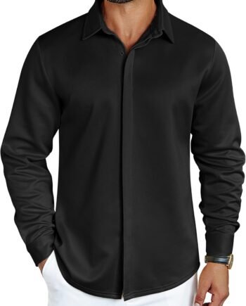 Mens Long Sleeve Wrinkle Free Shirts Casual Button Down Shirt Stretch Dress Shirt