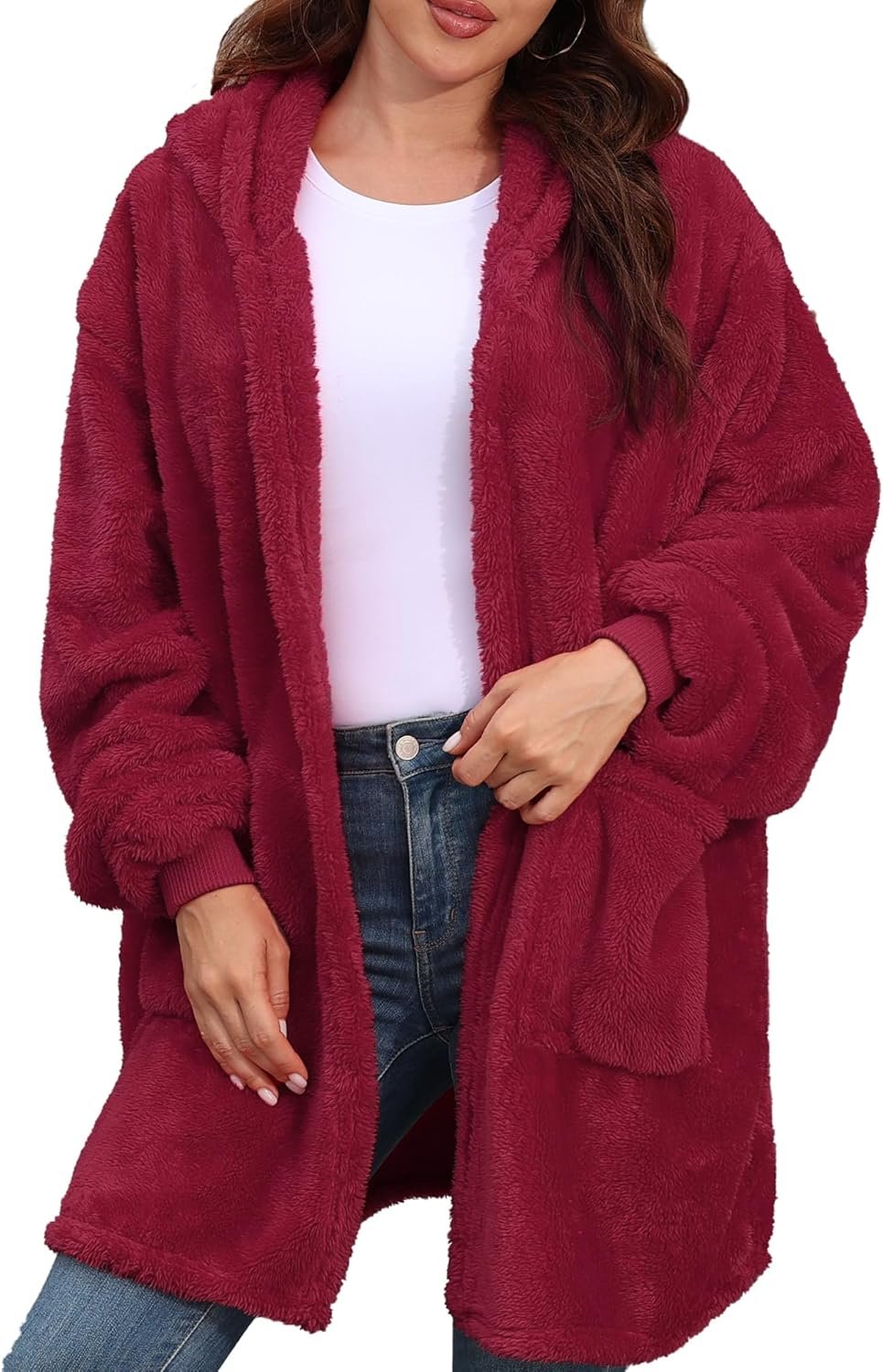 Hooded Cardigan for Women and Men, Oversized Sweatshirt Fuzzy Fleece Blanket Hoodie Jacket - One Size Fits All