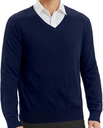 Men's Wool Blend V-Neck Sweater Relax Fit Knit Pullover for Fall Winter