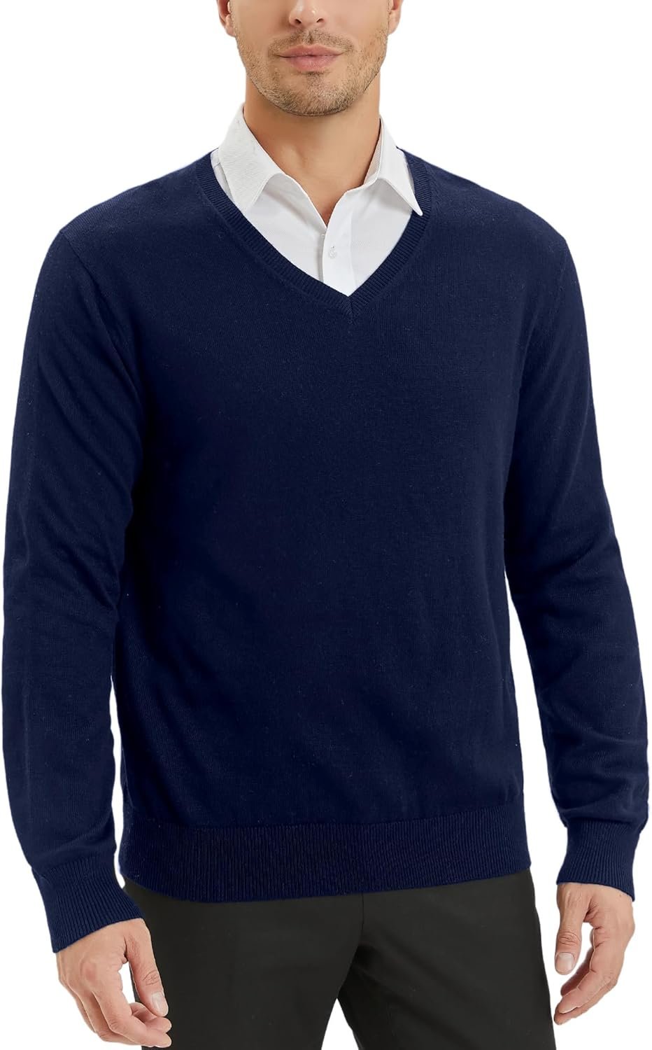 Men's Wool Blend V-Neck Sweater Relax Fit Knit Pullover for Fall Winter
