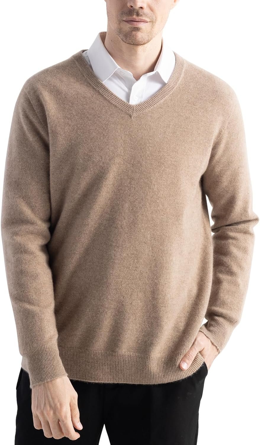Men's 100% Merino Wool Sweater 2025 Fall Winter First-Line Ready to Wear V Neck Long Sleeve Seamless Knit Sweater