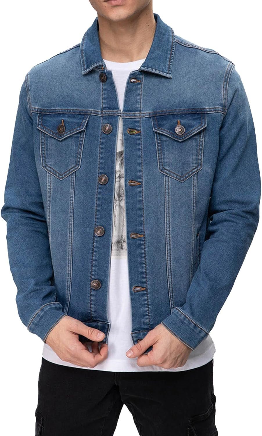 Men's Button Down Denim Jacket Fashion, Classic Long Sve Jean Jacket