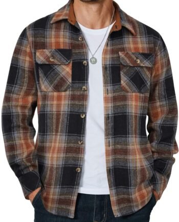 Men's Long Sleeve Flannel Shirts Fashion Plaid Jacket Casual Button Down Shirt with Pockets