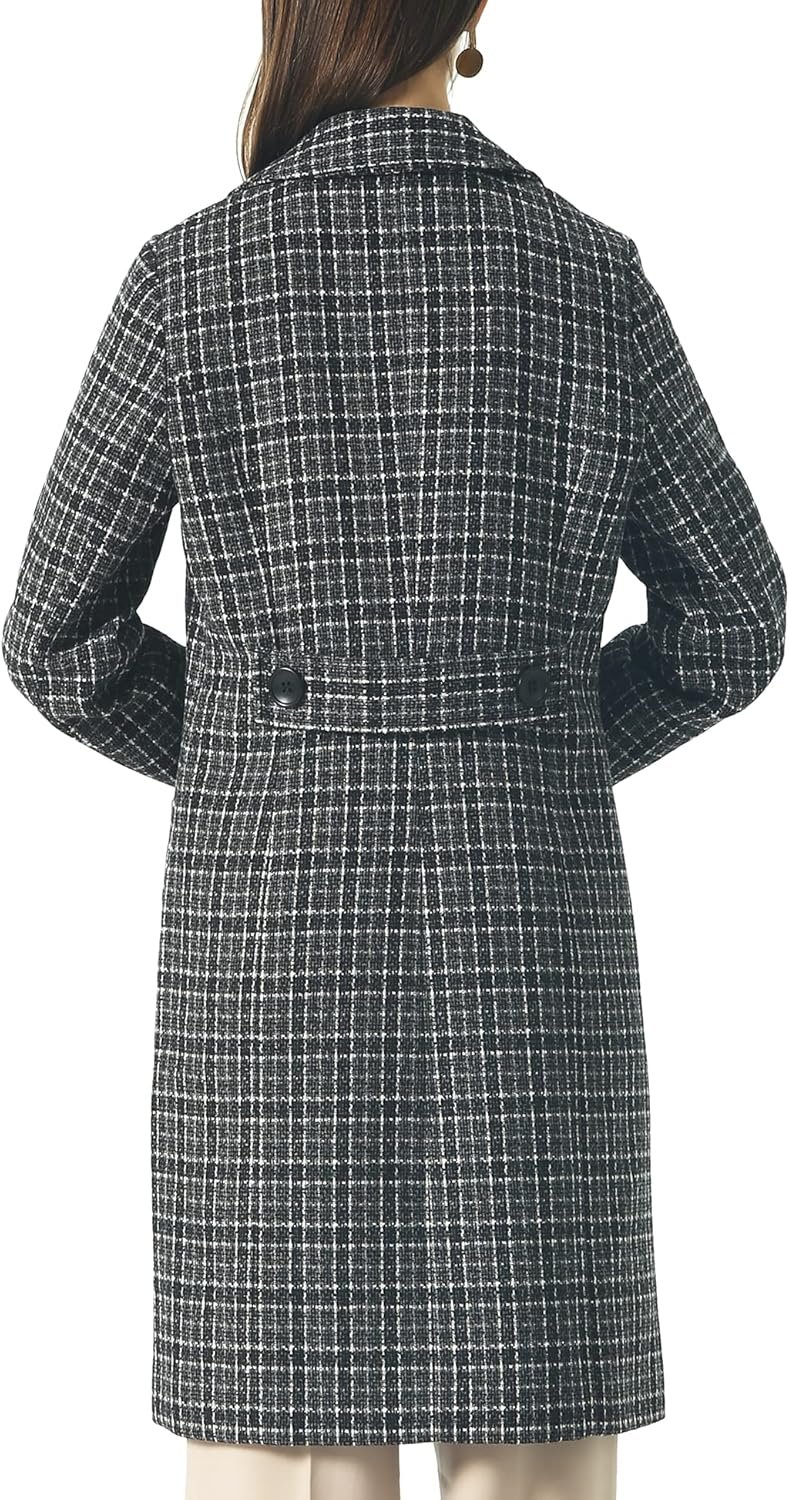 Women Elegant Notched Collar Double Breasted Wool Blend Over Coat