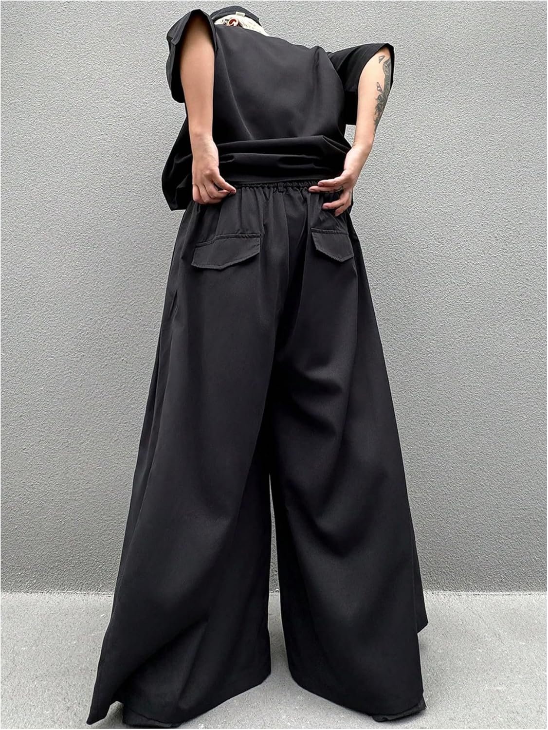 Men's Baggy Wide Leg Pants Button Front Pleated Long Trousers Zipper Fly Palazzo Pants Streetwear