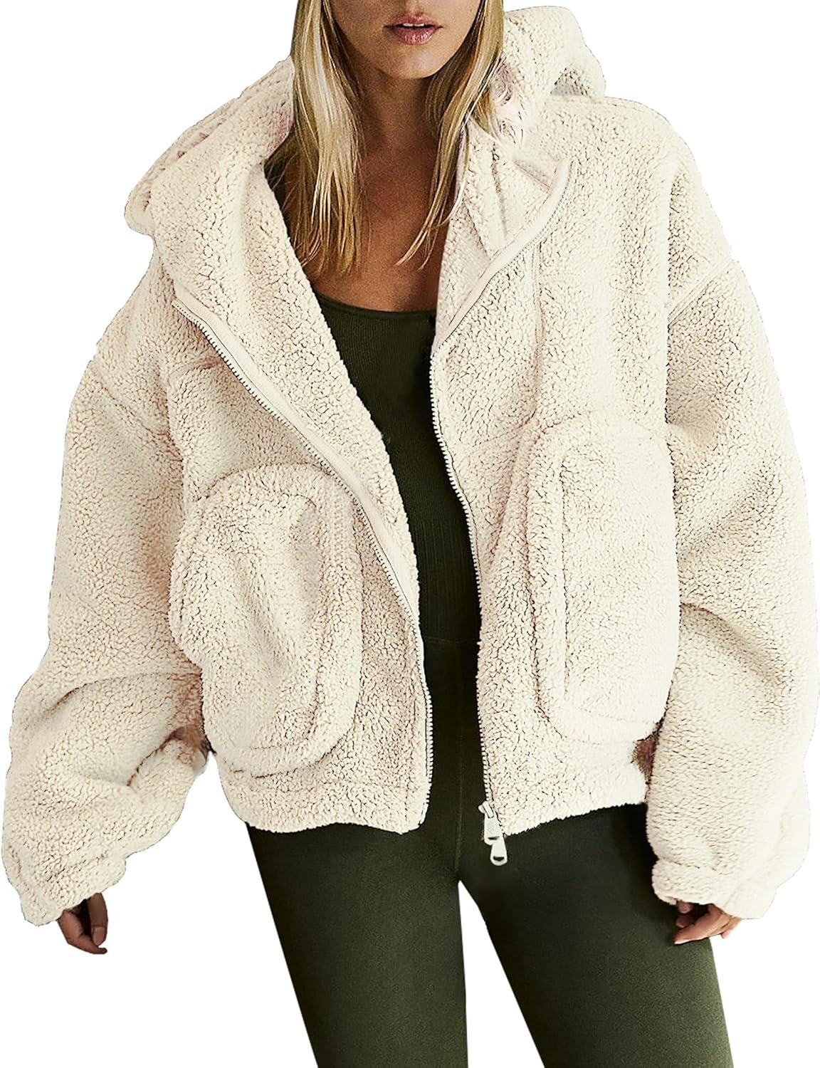 Women's Fuzzy Fleece Jacket Winter Coat Quilted Pullover Jacket Zip Up Jackets for Women Fall Trendy Casual