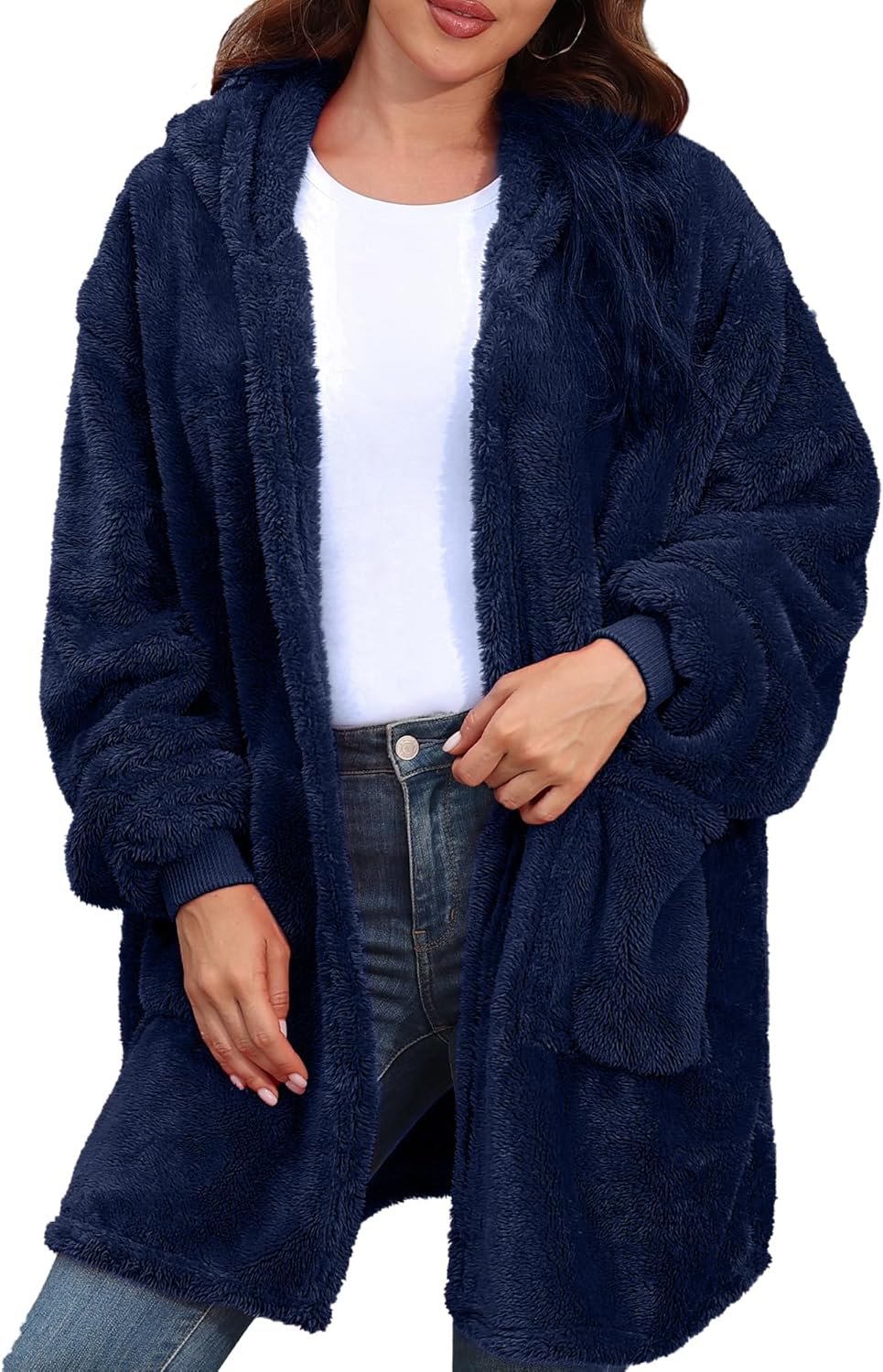 Hooded Cardigan for Women and Men, Oversized Sweatshirt Fuzzy Fleece Blanket Hoodie Jacket - One Size Fits All