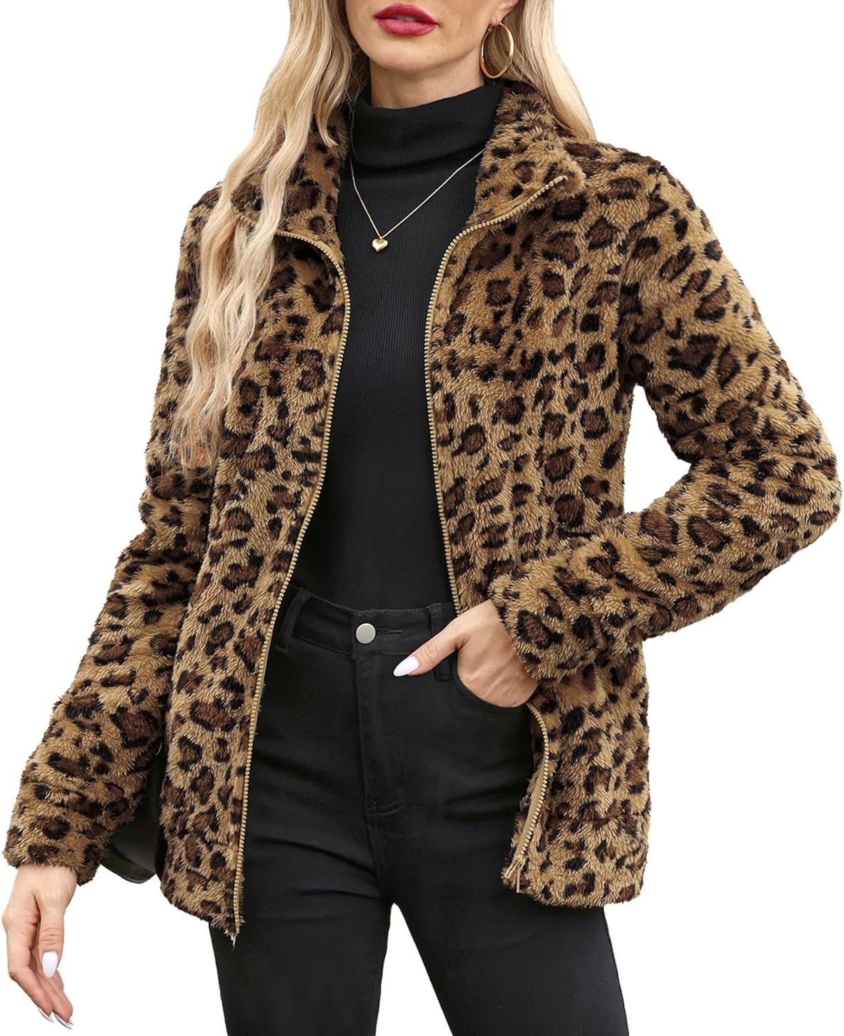 For Women's Long Sleeve Full Zip Soft Warm Fleece Jacket