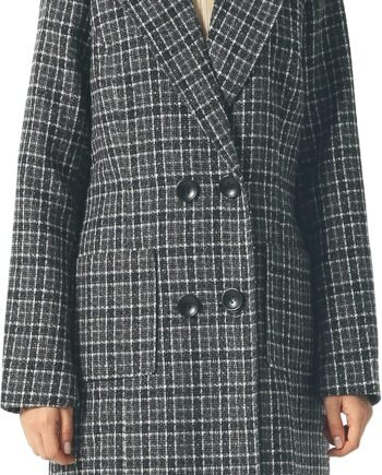 Women Elegant Notched Collar Double Breasted Wool Blend Over Coat