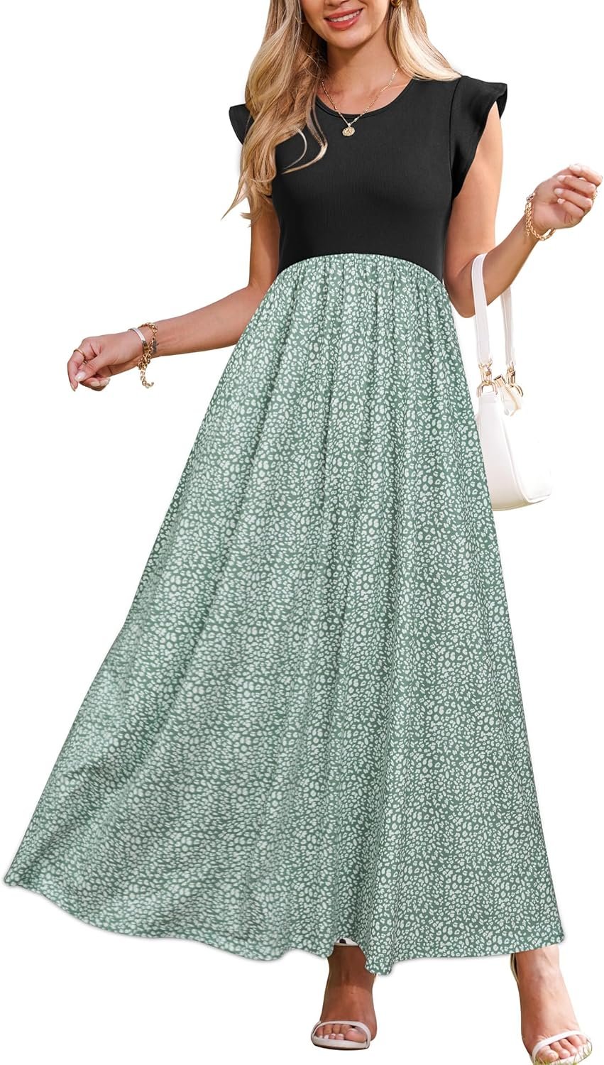 Women 2025 Spring Summer Dresses Maternity Sleeveless Ribbed Fashion Casual Outfits Maxi Dress with Pockets