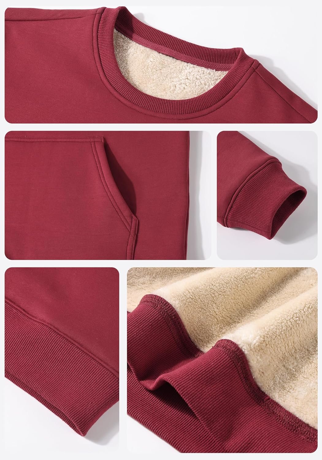 Men's Fleece Lined Sweatshirts Warm Winter Long Sleeve Crewneck Sweater Thermal Pullover with Pocket