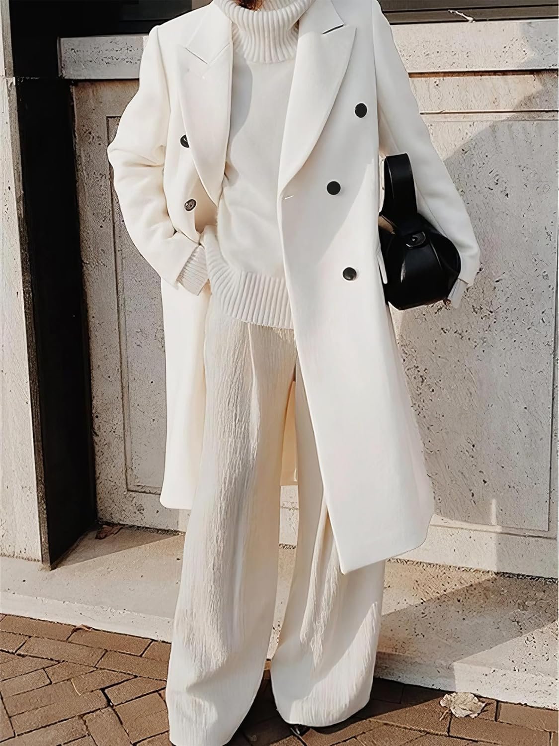 Womens Long Wool Coats Fall Winter Double Breasted Trench Coat Peacoat