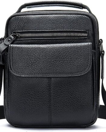 Man Purses and Bags Small, Mini Genuine Leather Messenger and Shoulder Bag for Men with lots of Zipper Pockets