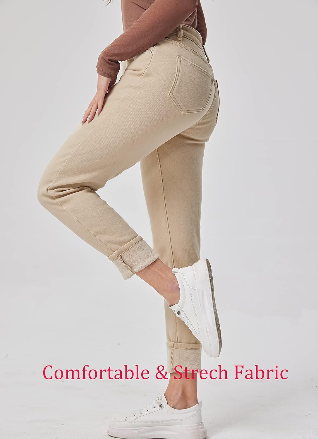 Women's Fleece Lined Jeans Winter Flannel Lined Jeans Thermal Denim Warm Jeans