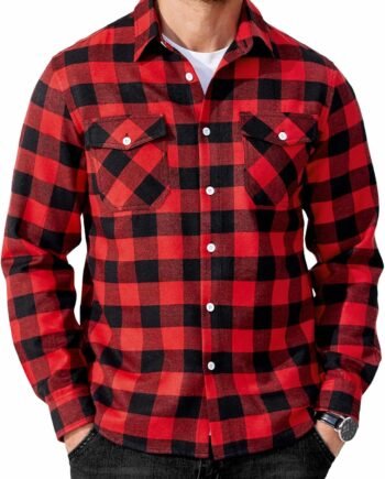 Mens Flannel Shirts Long Sleeve Casual Plaid Button Down Shirt Cotton Shirt Cowboy Work Shirts with Pockets